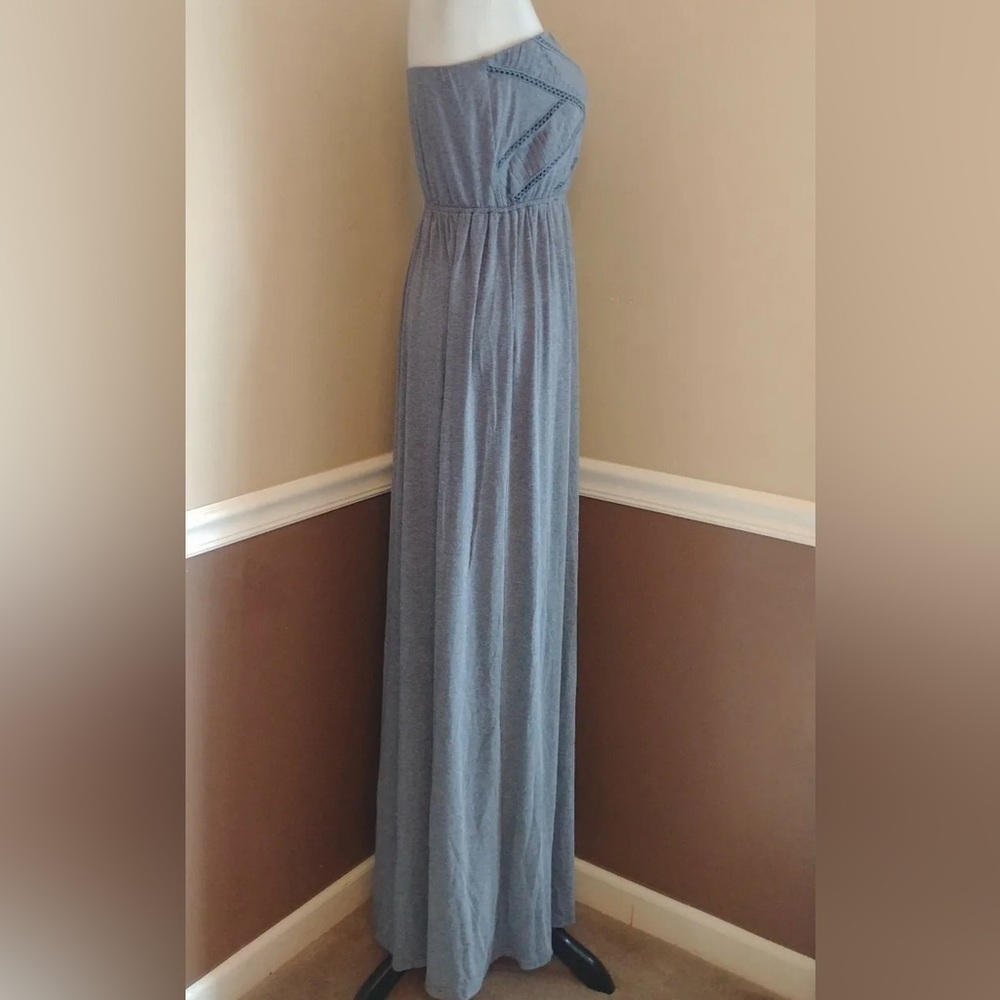 Slate Blue Strapless Maxi Dress Jersey Knit Boho Modcloth by Doe & Rae Euro - Picture 4 of 10
